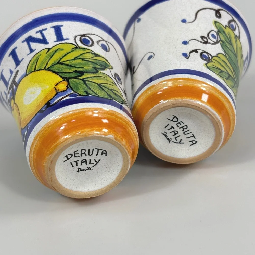 Deruta Italy Pallini Limoncello Shot Glasses Set of 2 Hand Painted Lemon Ceramic